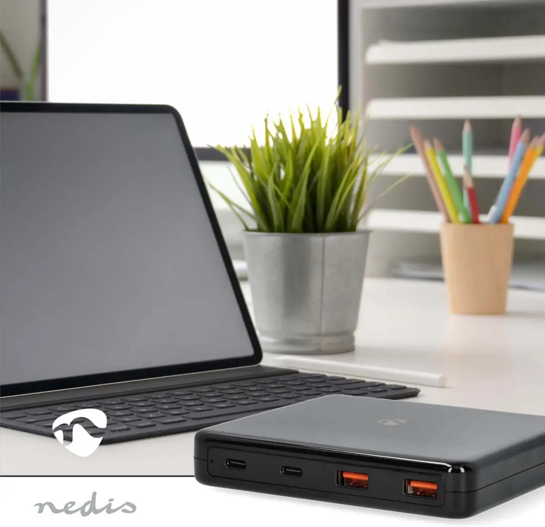 Nedis GaN DCGPD65W100BK Bureaulader 65W - 4x USB - 1.5m - Zwart