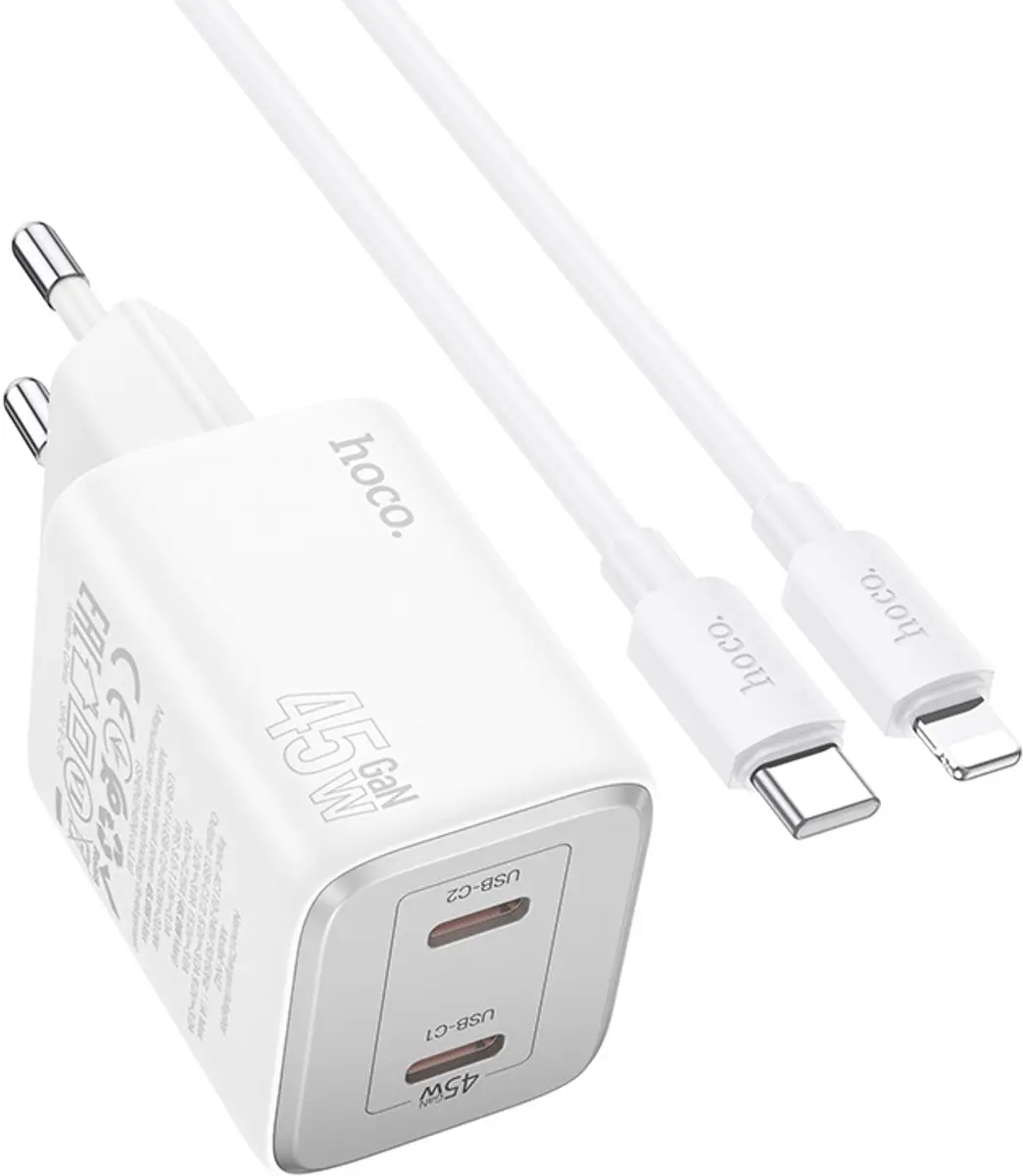 Hoco 45W Snellader - N42 Elogiado - USB-C & Lightning Wit