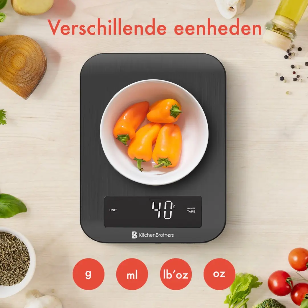KitchenBrothers AU4010 Keukenweegschaal - Digitaal 1g-10kg - RVS Gunmetal Black