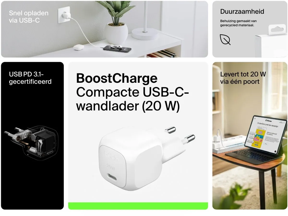 Belkin WCA009KQWH USB-C Wandlader 20W - Wit