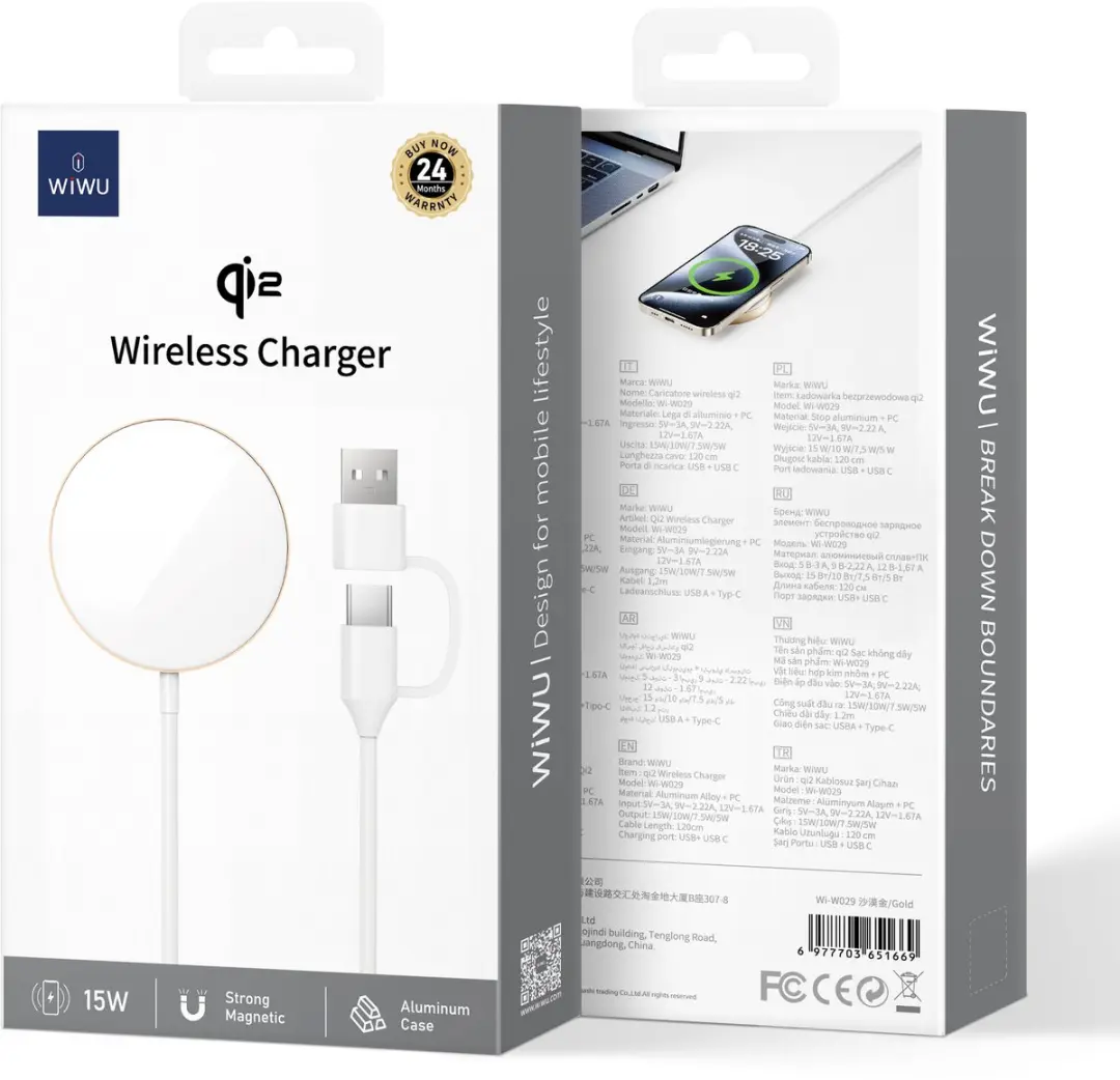 WiWu Wi-W029 Draadloze Oplader Qi2 15W - Goud