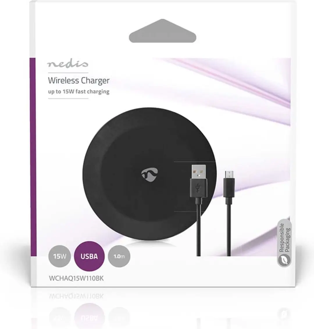 Nedis WCHAQ15W110BK Draadloze Oplader 10W - 1m - Zwart