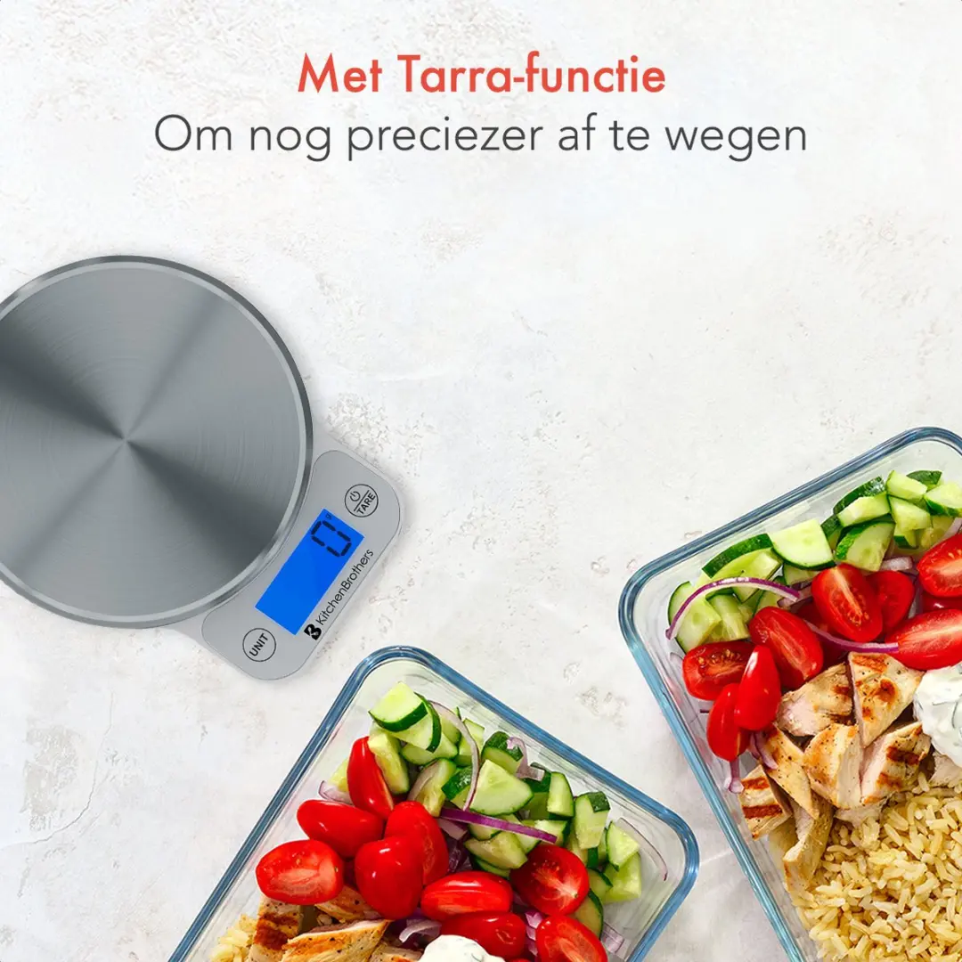 KitchenBrothers KB4002 Keukenweegschaal Digitaal - 6 kg - RVS/Zilver