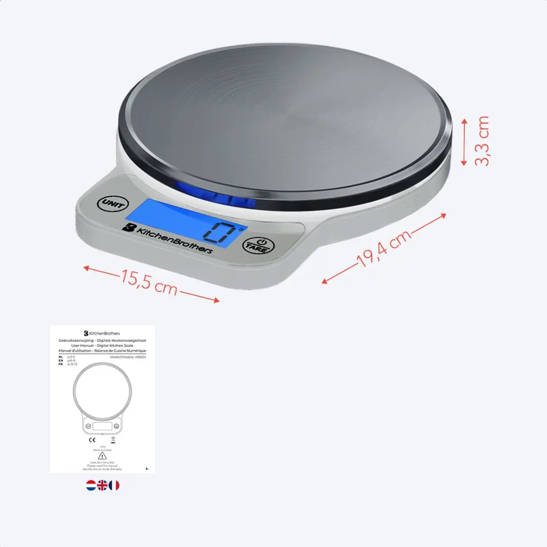 KitchenBrothers KB4002 Keukenweegschaal Digitaal - 6 kg - RVS/Zilver