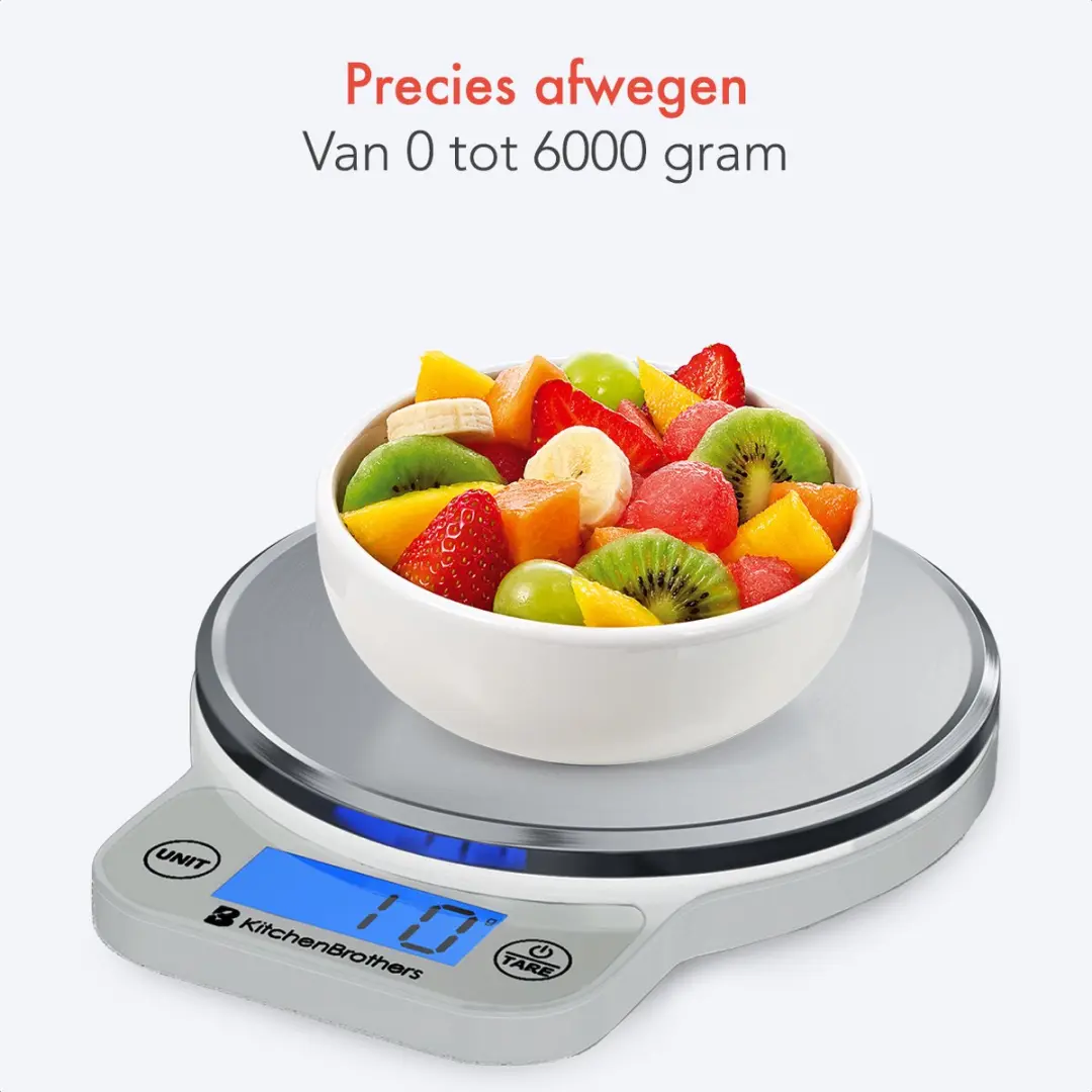 KitchenBrothers KB4002 Keukenweegschaal Digitaal - 6 kg - RVS/Zilver