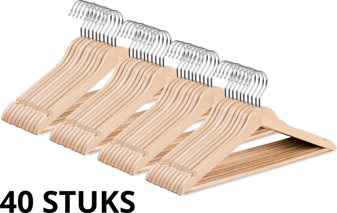 Wicotex Houten Kledinghanger Set 40 Stuks - Naturel