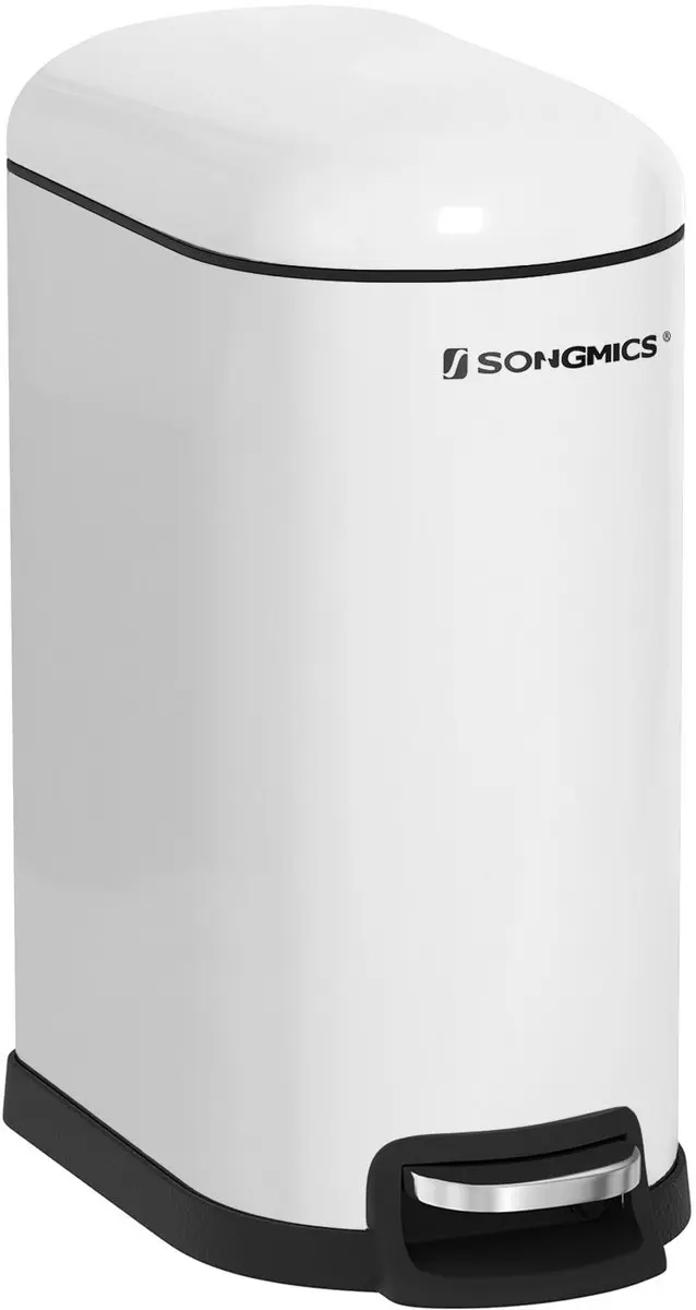 Songmics Prullenbak 10L Roestvrij Staal - Soft-Close Deksel Wit