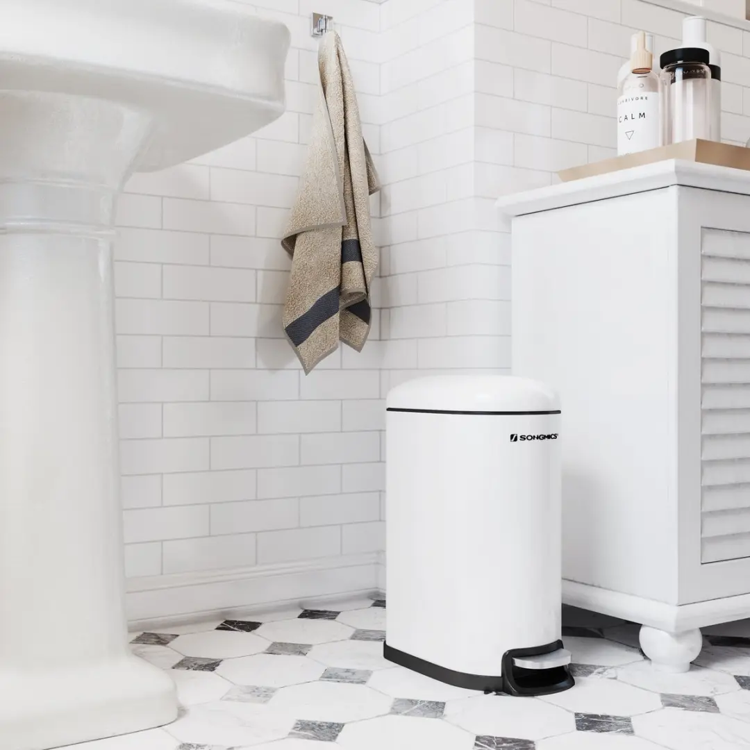 Songmics Prullenbak 10L Roestvrij Staal - Soft-Close Deksel Wit