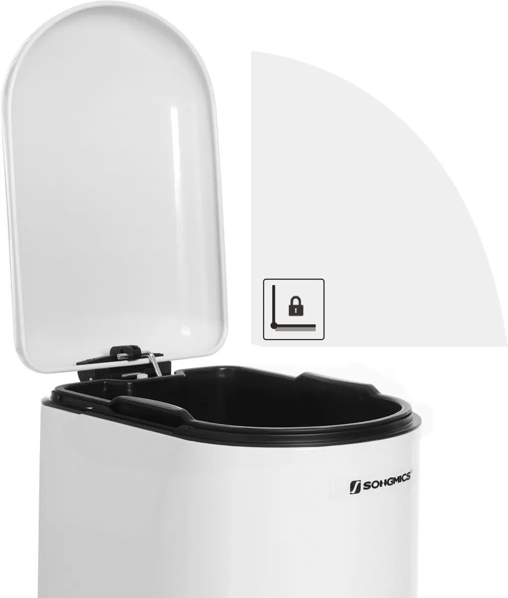 Songmics Prullenbak 10L Roestvrij Staal - Soft-Close Deksel Wit