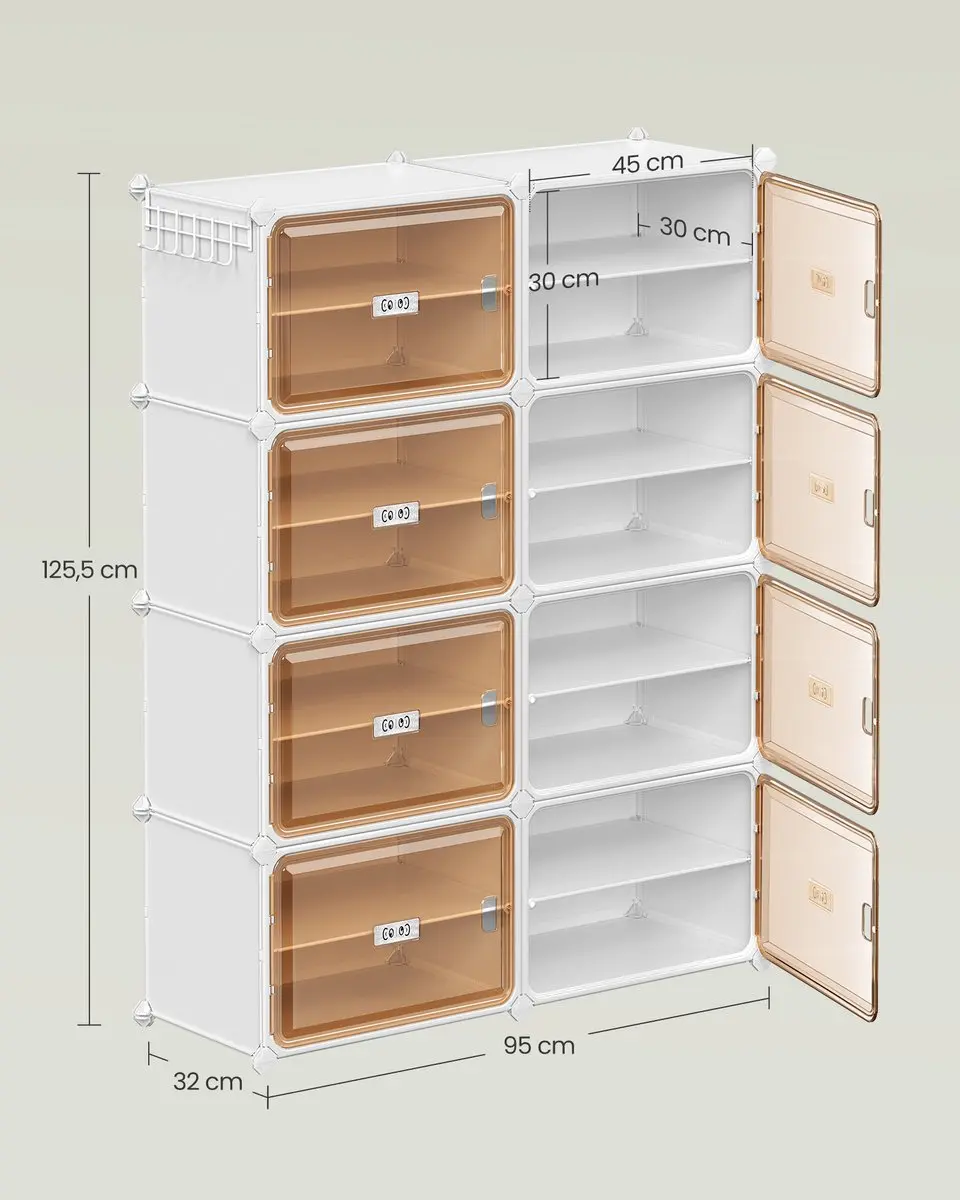 Songmics Schoenenrek LPC054WH01 - 8 Vakken - 32 Paar - Wolkenwit - afbeelding 2 van 6