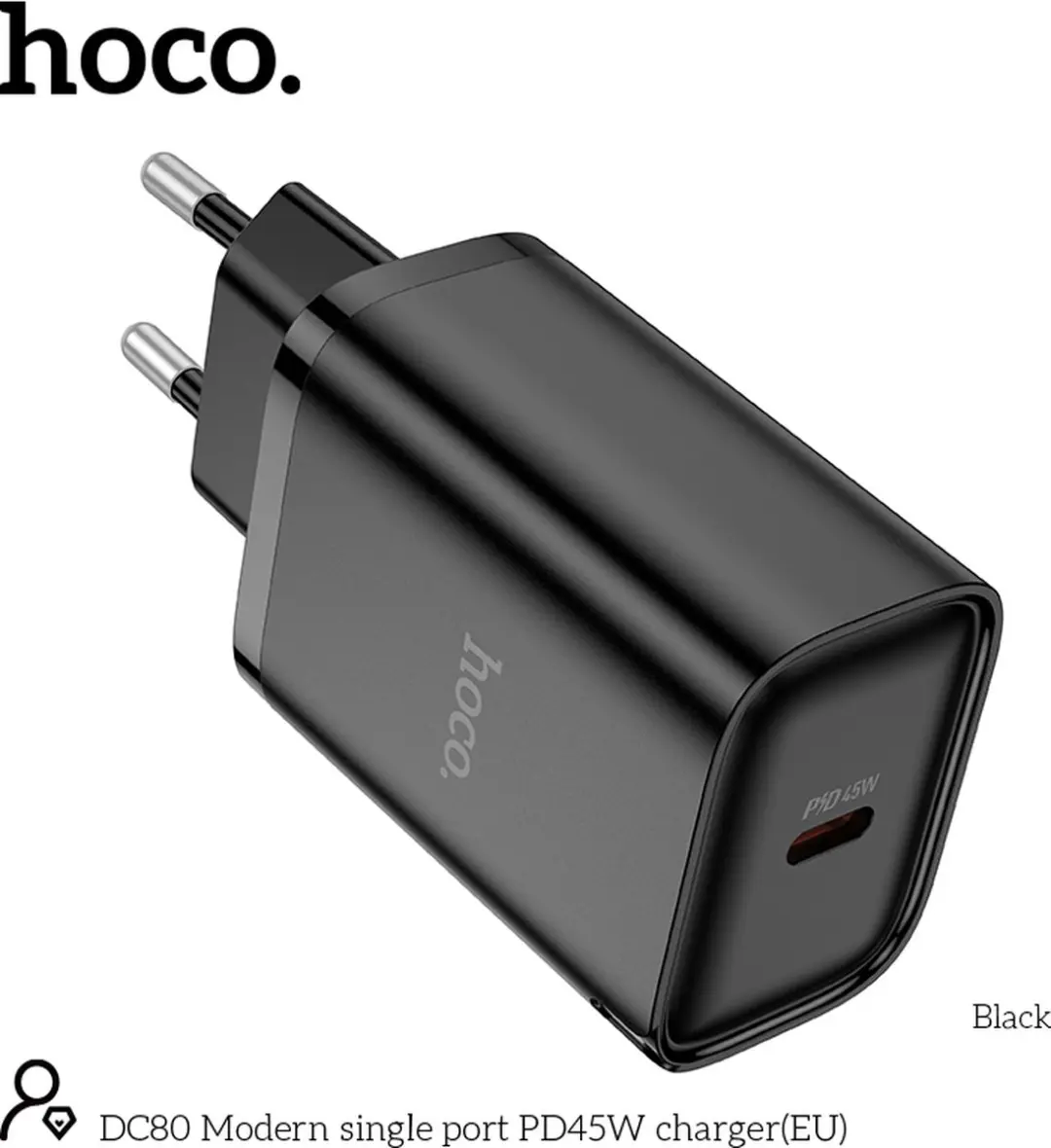 Hoco 45W USB-C Oplader - Zwart
