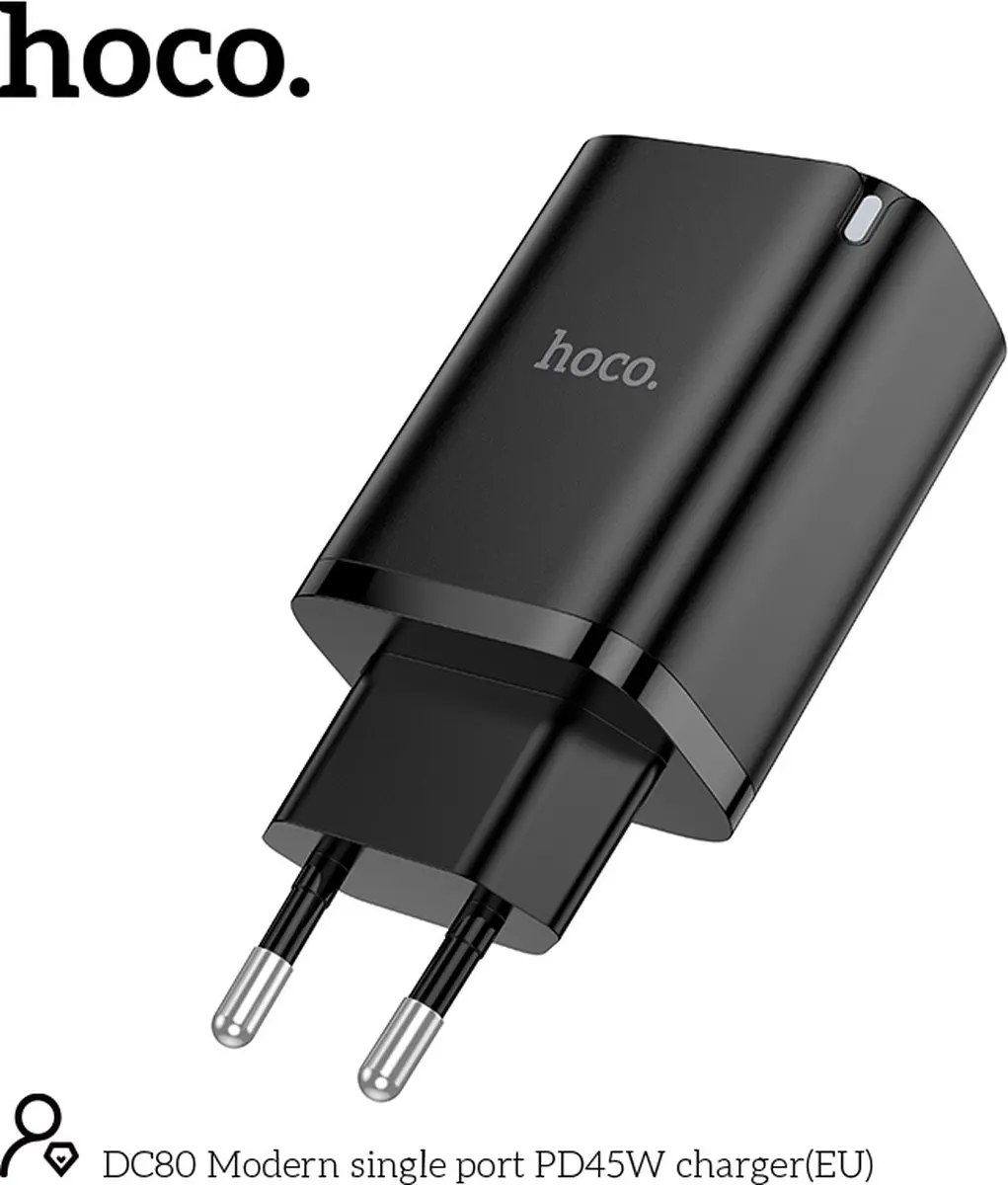 Hoco 45W USB-C Oplader - Zwart