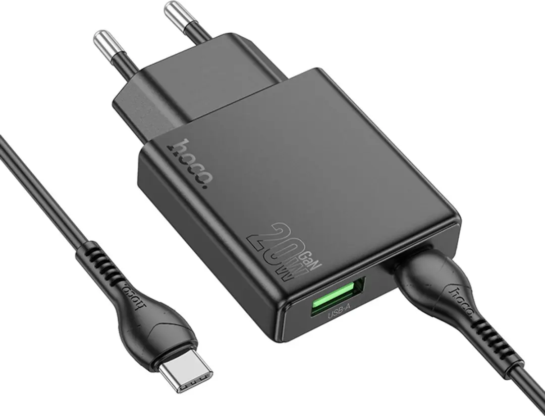 Hoco 20W Dual Poort Snellader N38 - 20W USB-C + 18W USB-A - Zwart