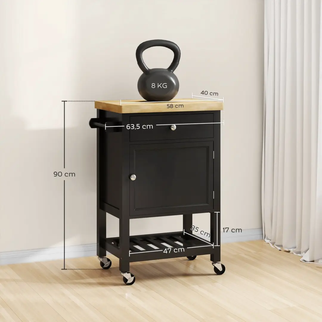 Homcom Keukenwagen 63,5x40x90cm - Zwart