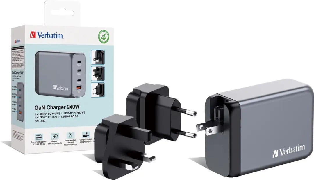 Verbatim GNC-240 GaN Oplader 240W - 4 Poorten - Grijs