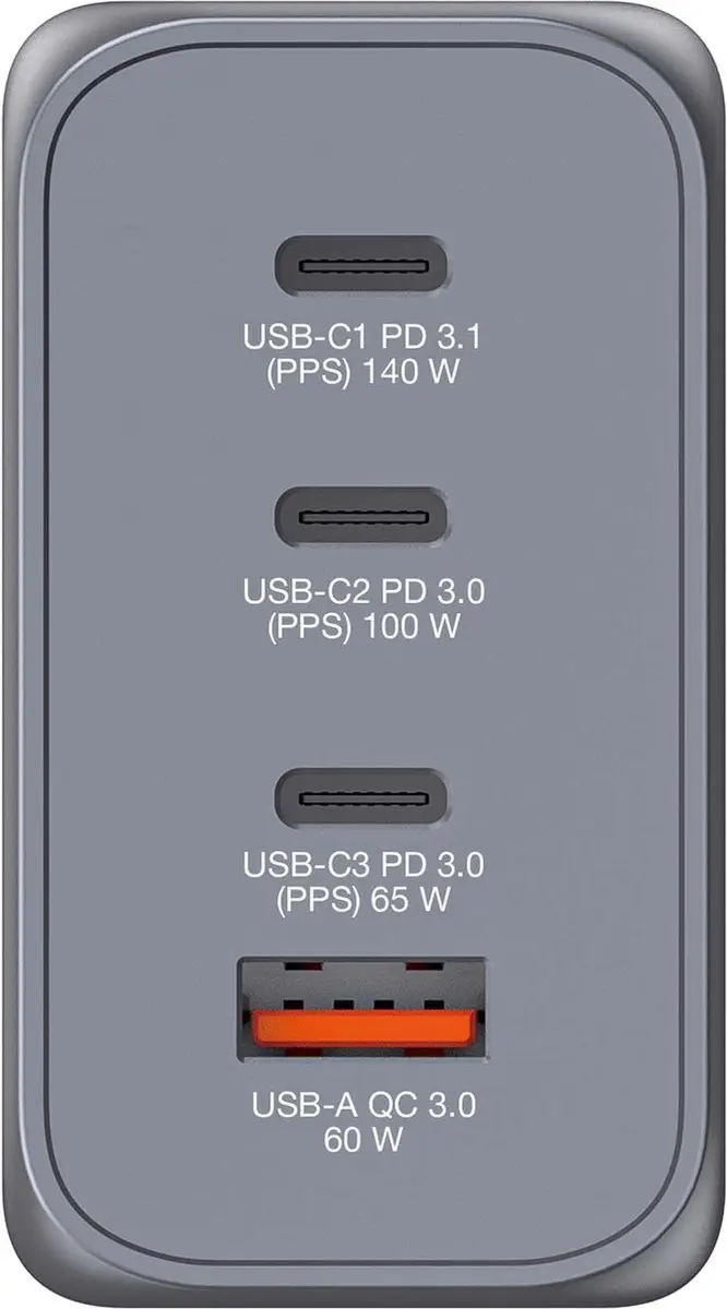 Verbatim GNC-240 GaN Oplader 240W - 4 Poorten - Grijs