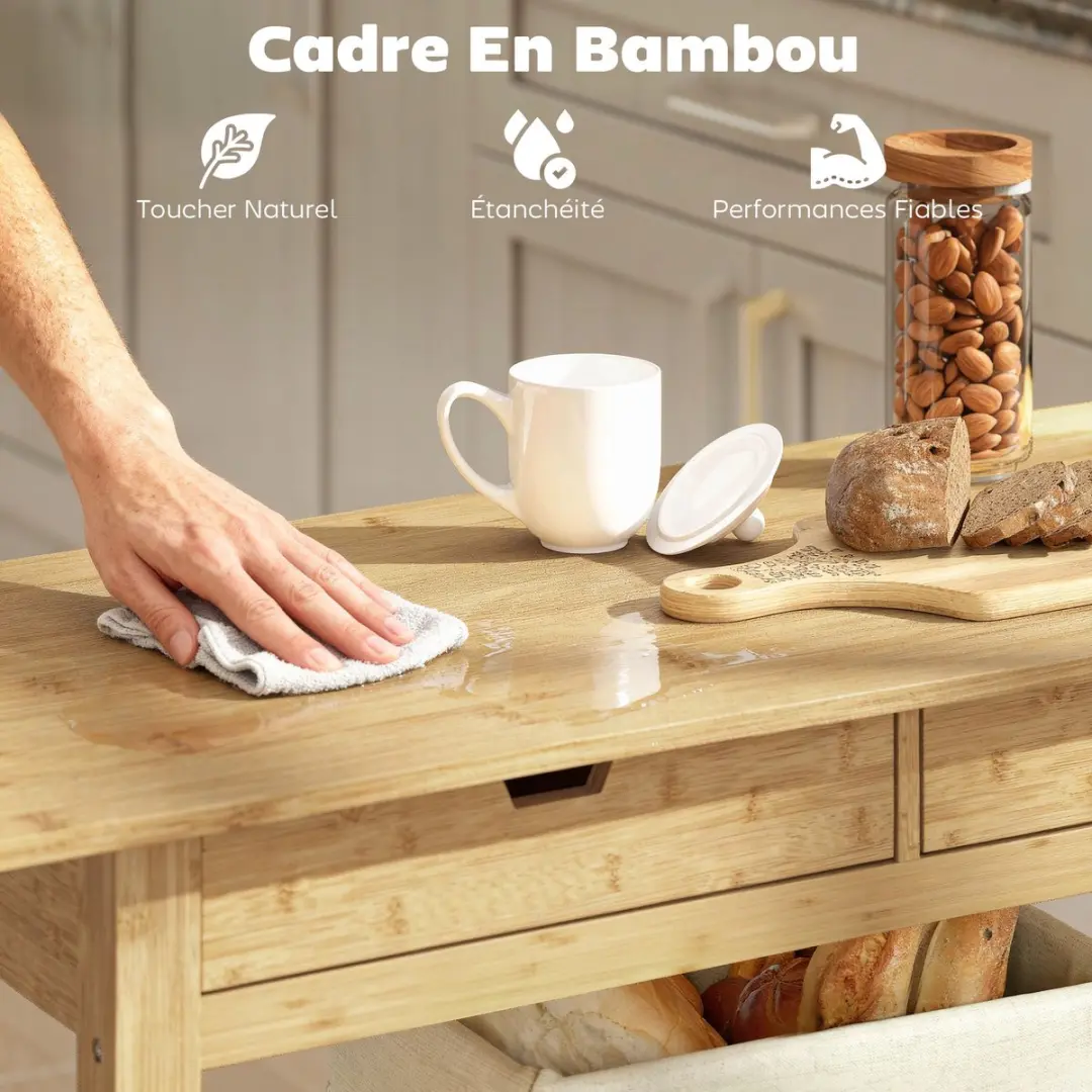 Homcom Keukenwagen Bamboe 100x43x75cm - Natuurlijk