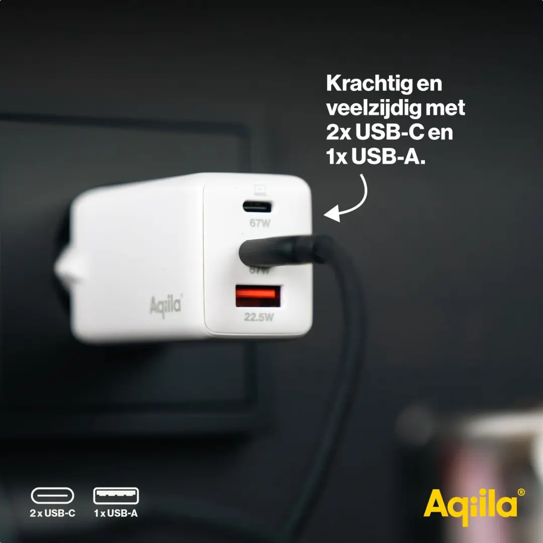 Aqiila Chargebird W3 USB-C Oplader 67W - 2x USB-C 1x USB-A - Wit