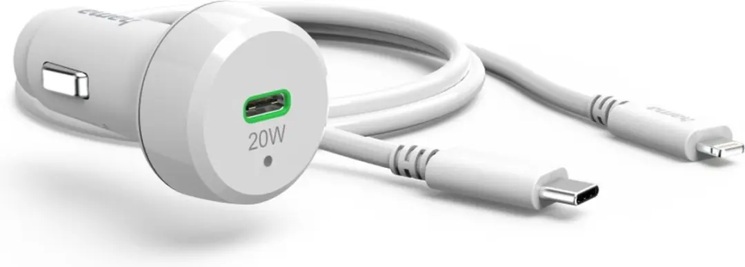 Hama 00201611 Oplader Auto - 20W - USB-C/Lightning - Wit