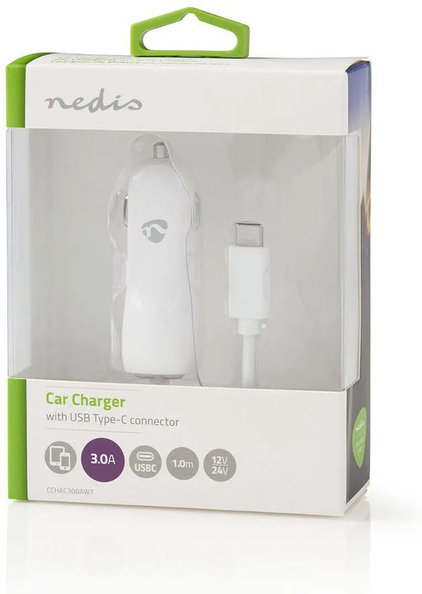 Nedis CCHAC300AWT Autolader 15W - USB-C 1m - Wit