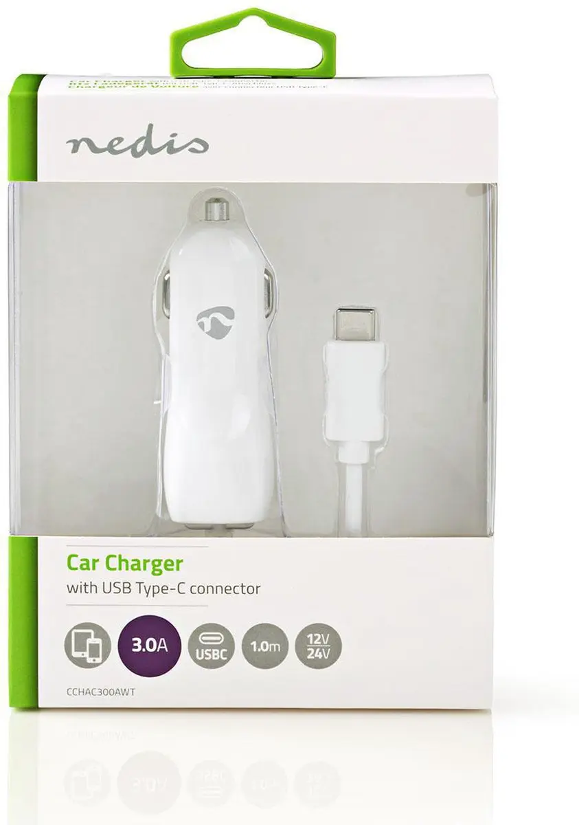 Nedis CCHAC300AWT Autolader 15W - USB-C 1m - Wit