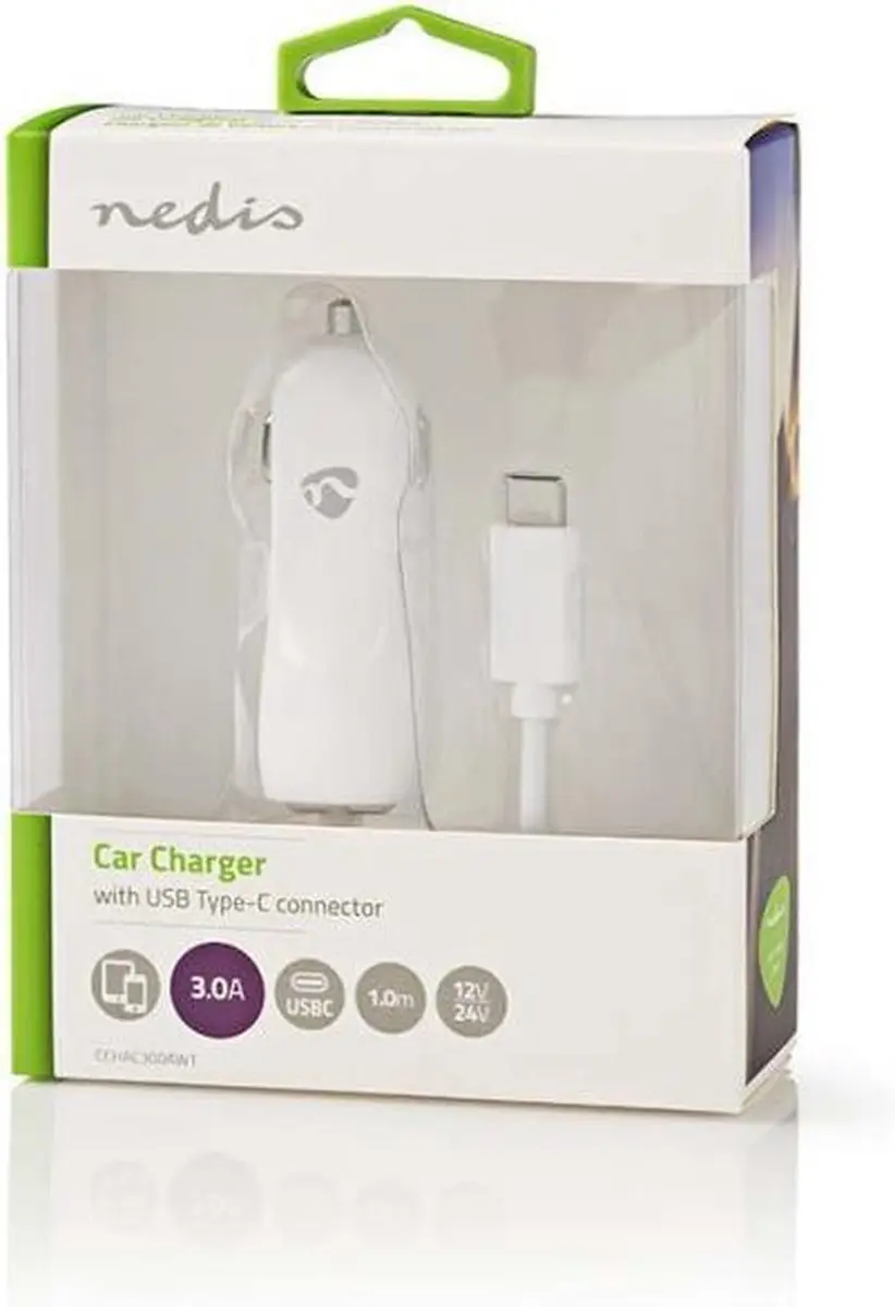 Nedis CCHAC300AWT Autolader 15W - USB-C 1m - Wit