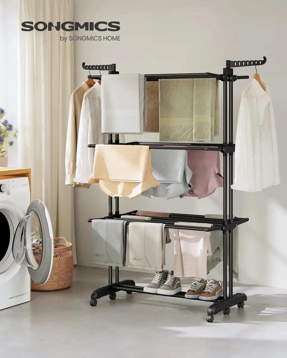 Songmics Wasdroger 4 Niveaus - Opvouwbaar - 63,5x125,5x173cm - afbeelding 6 van 6