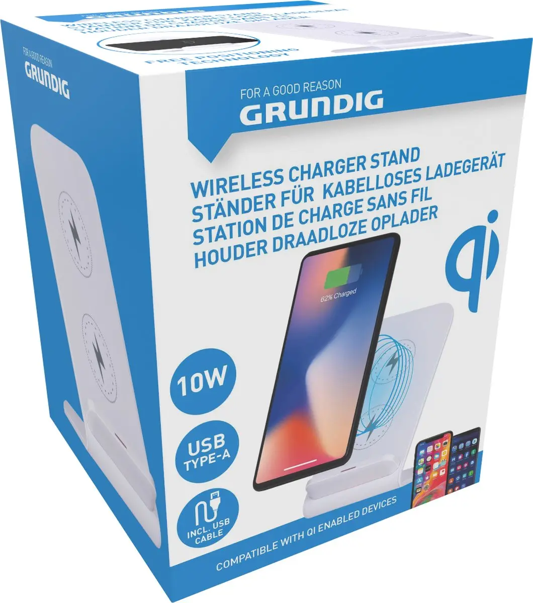 Grundig GR-8711252267777 Telefoonstandaard Qi Lader - 10W - Wit