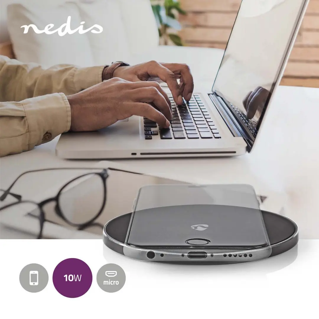 Nedis WCHAQ10W1BK Draadloze Oplader 10W - Zwart