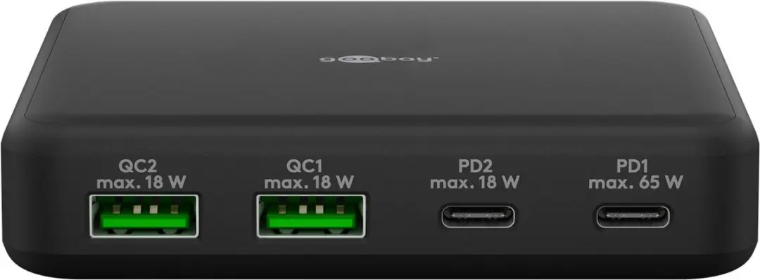 Goobay 61772 Thuislader GaN - 65W - 4 Poorten - Zwart