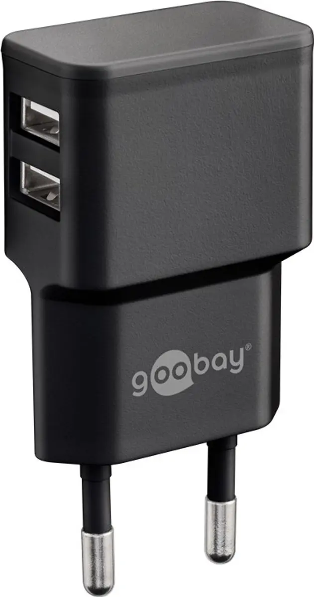 Goobay 44986 USB-A Thuislader 2x USB-C - 12W - Zwart