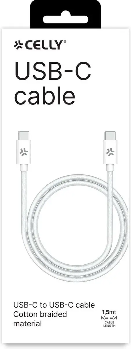 Celly USB-C naar USB-C Kabel 100W - 1,5m - Wit