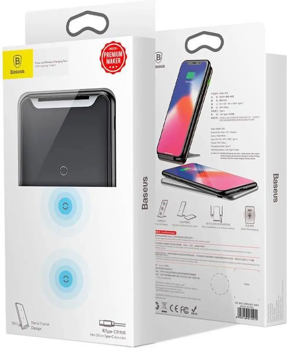 Baseus BSWC-PO3 Draadloos Laadsysteem 10W - 2 Poorten - Zwart