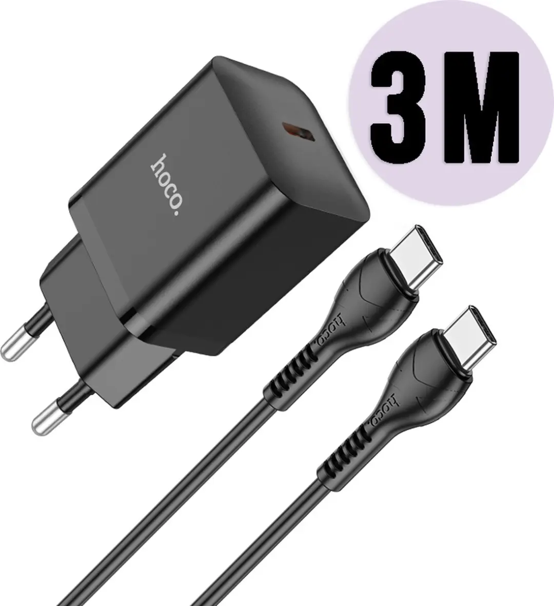 Hoco N27 20W Snellader - Zwart - 3m USB-C Kabel
