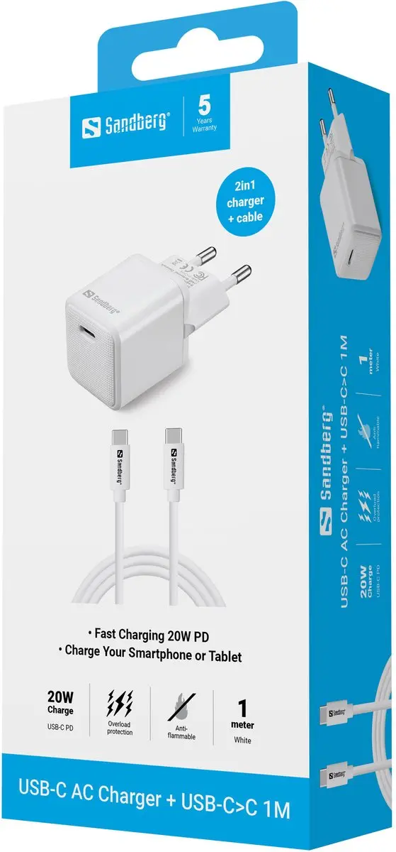 Sandberg 441-58 Oplader - 20W - USB Type-C - Wit