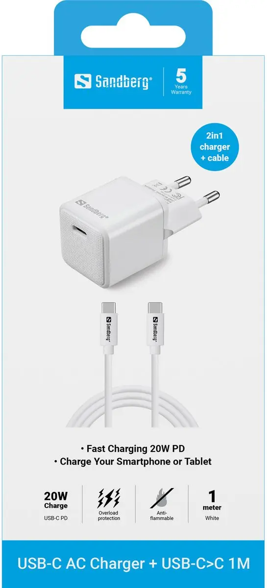 Sandberg 441-58 Oplader - 20W - USB Type-C - Wit