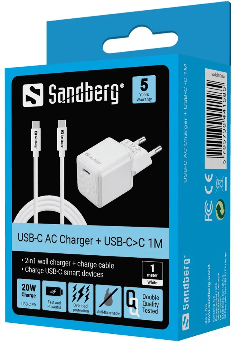 Sandberg 441-58 Oplader - 20W - USB Type-C - Wit - afbeelding 6 van 6