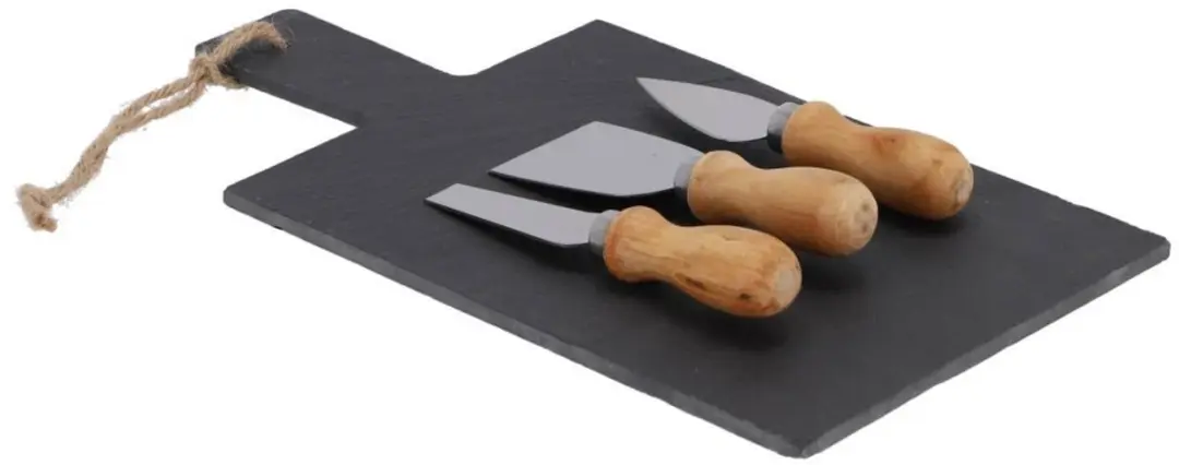 Excellent Houseware Kaasplank Leisteen 33x17cm - 3 Messen - Titanium Grijs