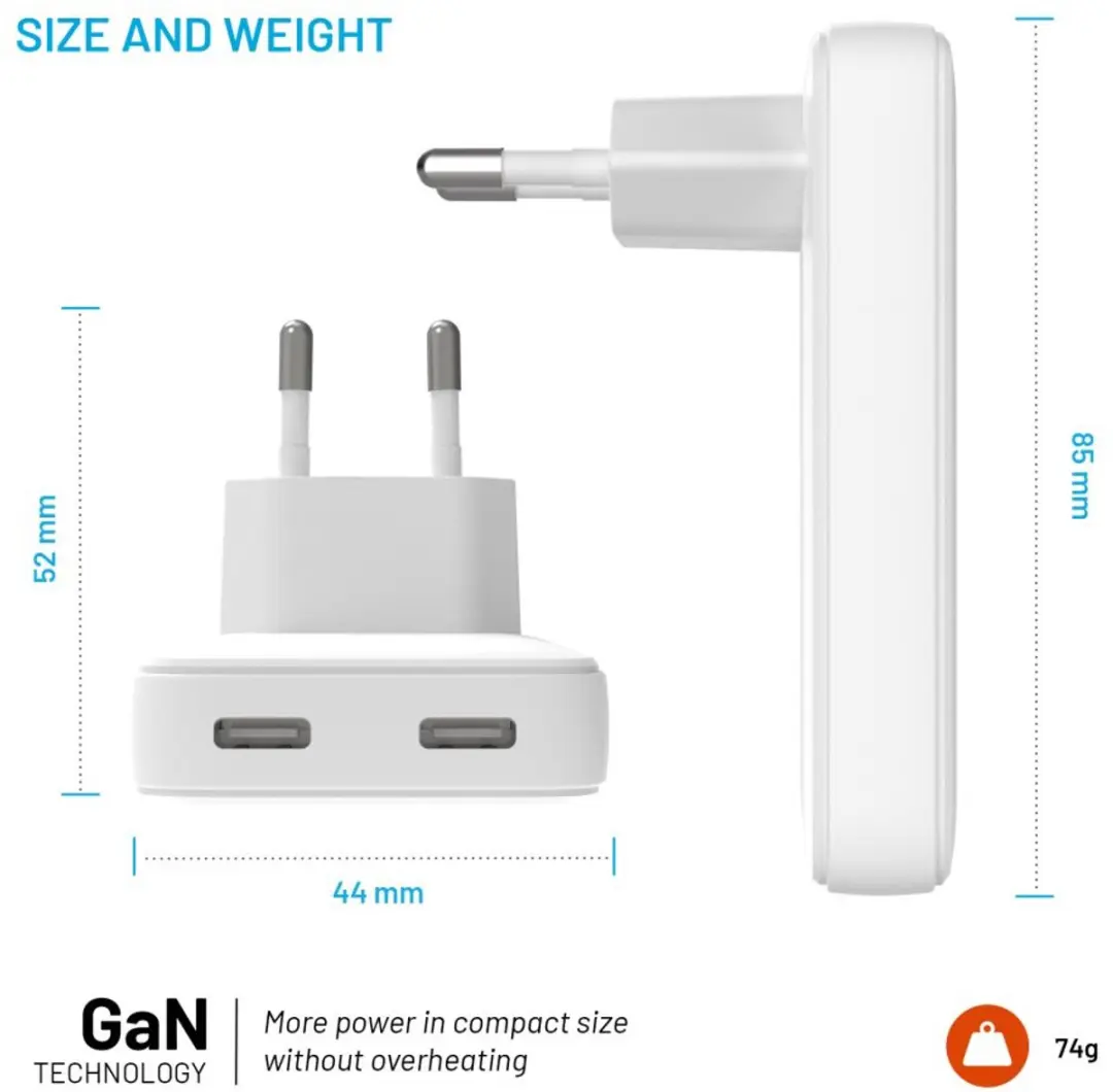Fixed FIXCG45S-2C-WH Reisoplader 45W - 2x USB-C - Wit