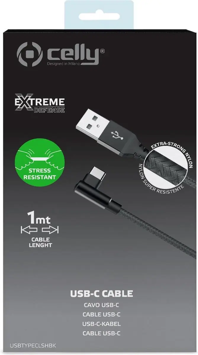 Celly USB-A naar USB-C Datakabel 1m - USBTYPECLSHBK - Zwart