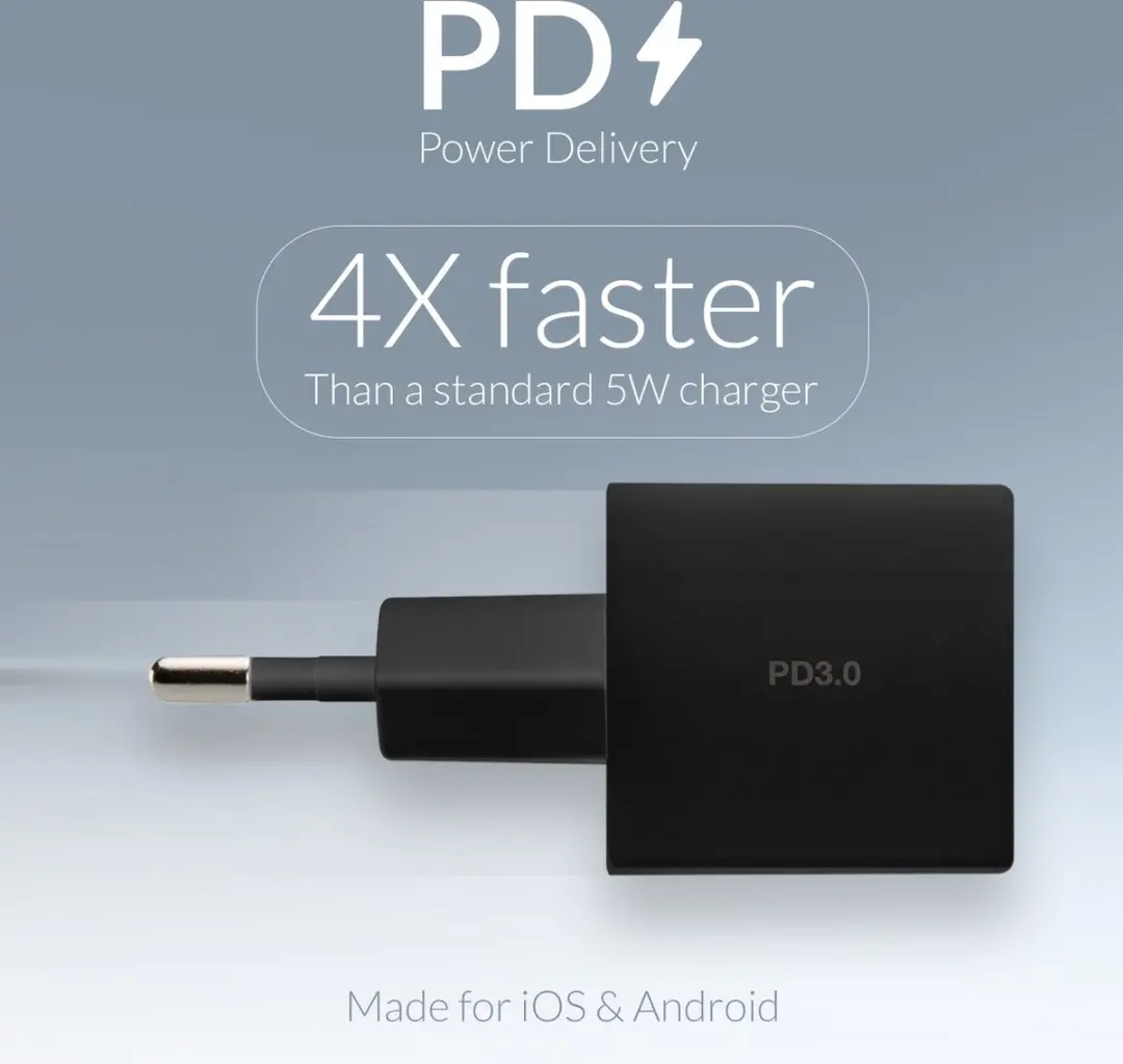 Mobilize Single USB-C Oplader Apple Lightning 1m PD 20W - Zwart