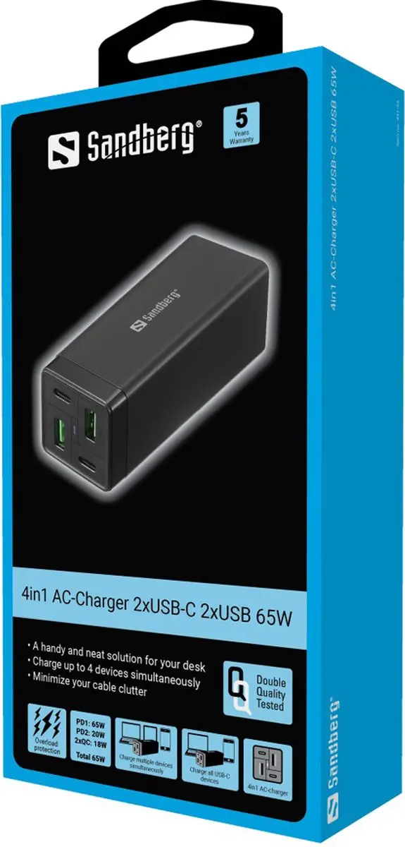 Sandberg 4in1 Charger 441-45 - 65W - Zwart