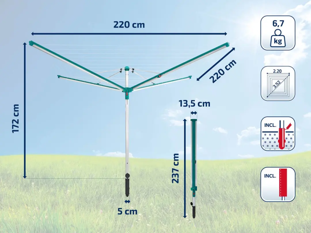 Leifheit Linomatic 600 Deluxe Droogmolen 60m - Turquoise