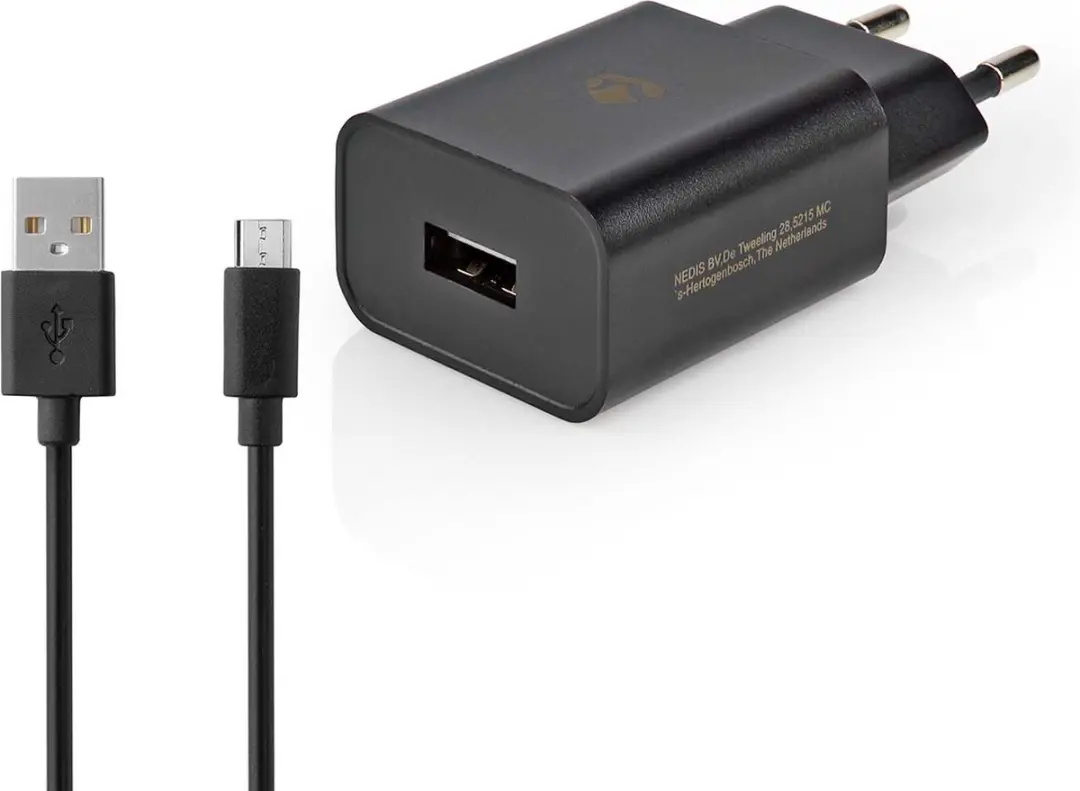 Nedis WCHAM105ABK Oplader 5W - USB-A - Micro-USB - 1m - Zwart