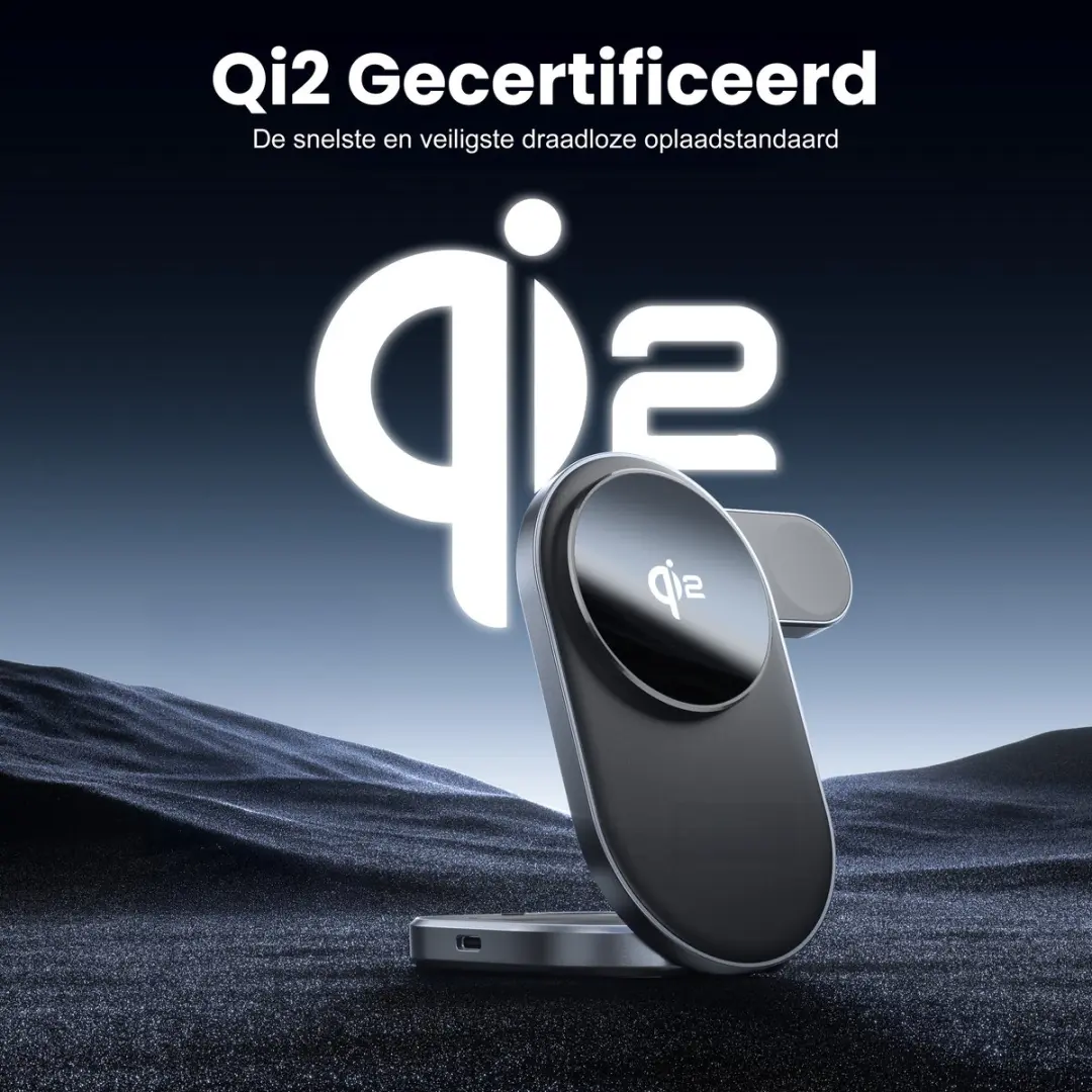 Caliber PSQ-3A Draadloos Oplaadstation 3-in-1 - 22,5W Qi2 - Zwart