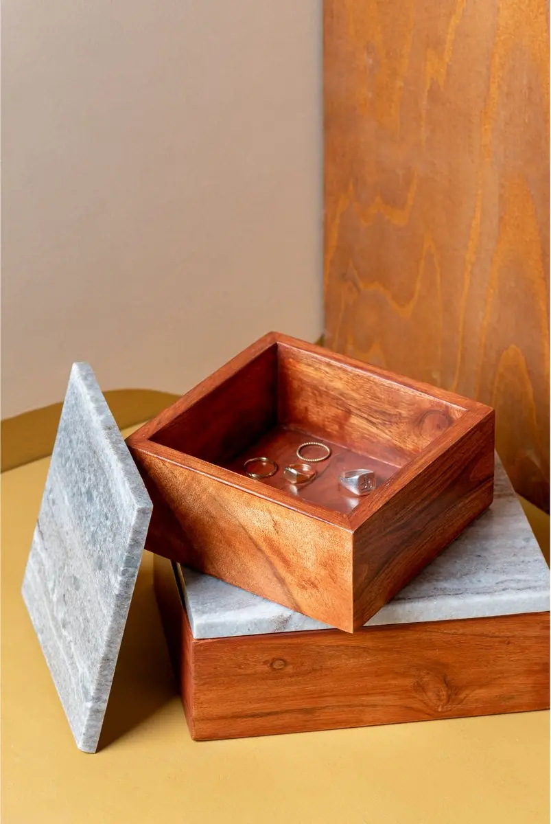Present Time Acacia Storage Box - 15x15x7.5cm - Bruin