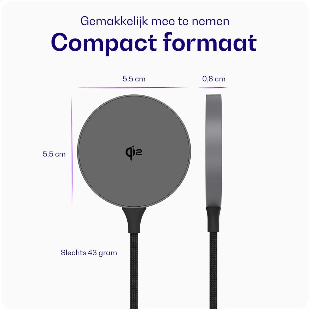 Buddi Power Qi2 15W Magnetische Draadloze Oplader - Grijs