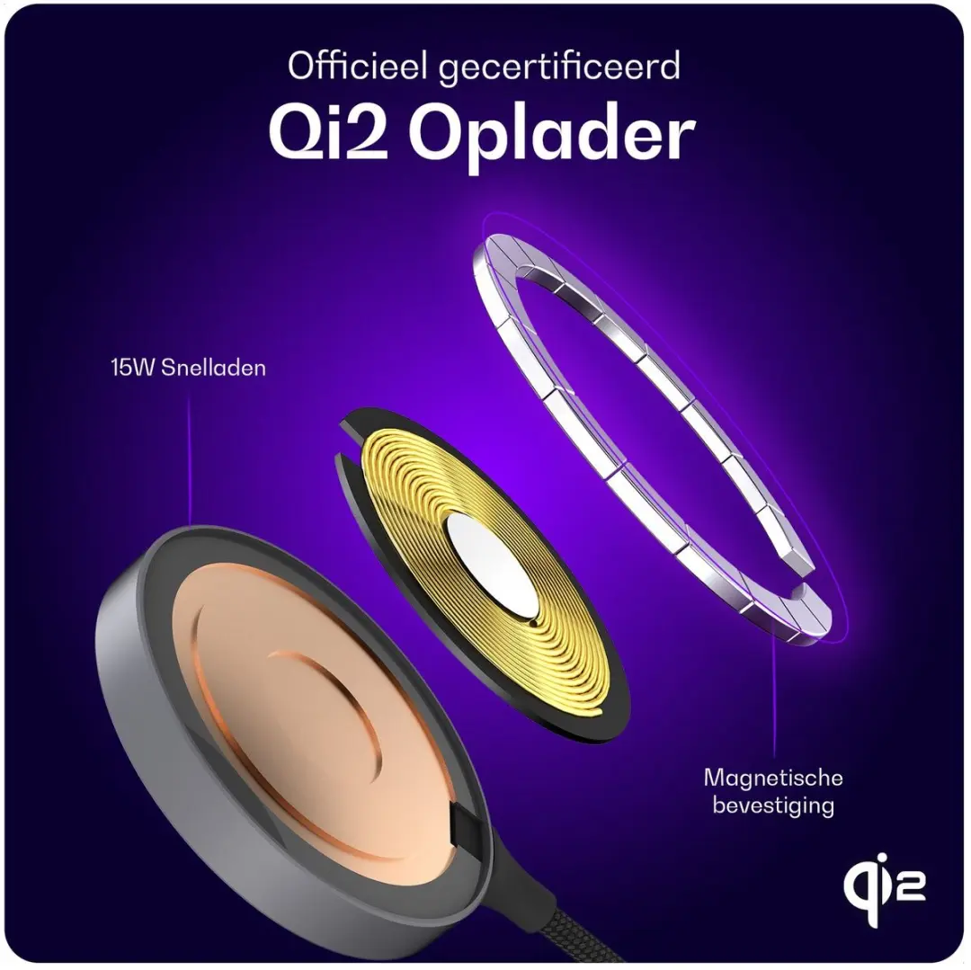 Buddi Power Qi2 15W Magnetische Draadloze Oplader - Grijs
