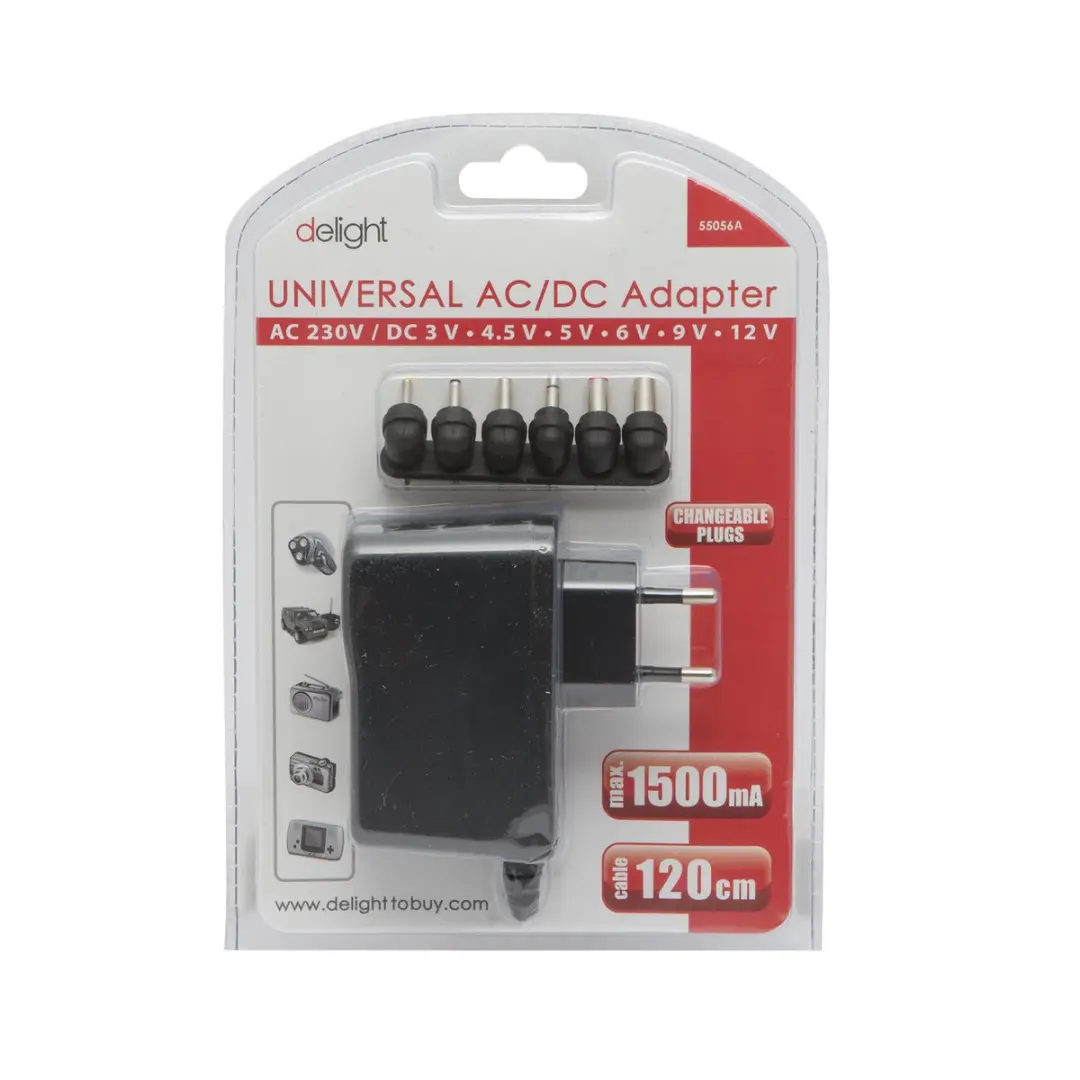 Delight Universele Adapter 55056A 12W - 1000mA - Zwart