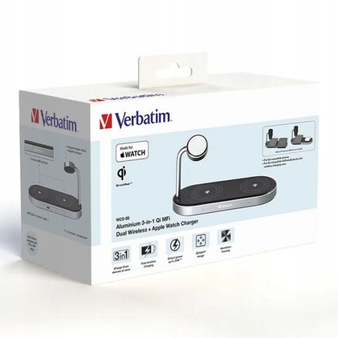 Verbatim WCS-03 3-in-1 Draadloze Oplader - 35W - Apple Watch/Zwart - afbeelding 6 van 6